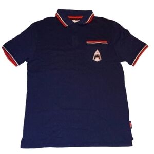 JAWS Shark Movie - Fright-Rags.com Men's Polo Shirt NWOT XL Blue & Red & White
